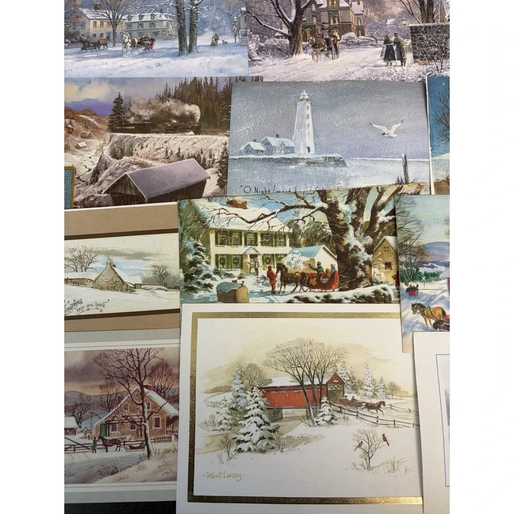Vintage Christmas Cards Fronts ONLY Houses Barns More Scrapbooking Crafts 50+